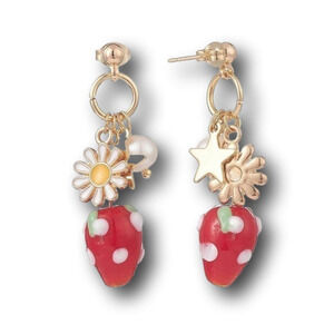 Charming Strawberry Earrings with Floral Accents‎